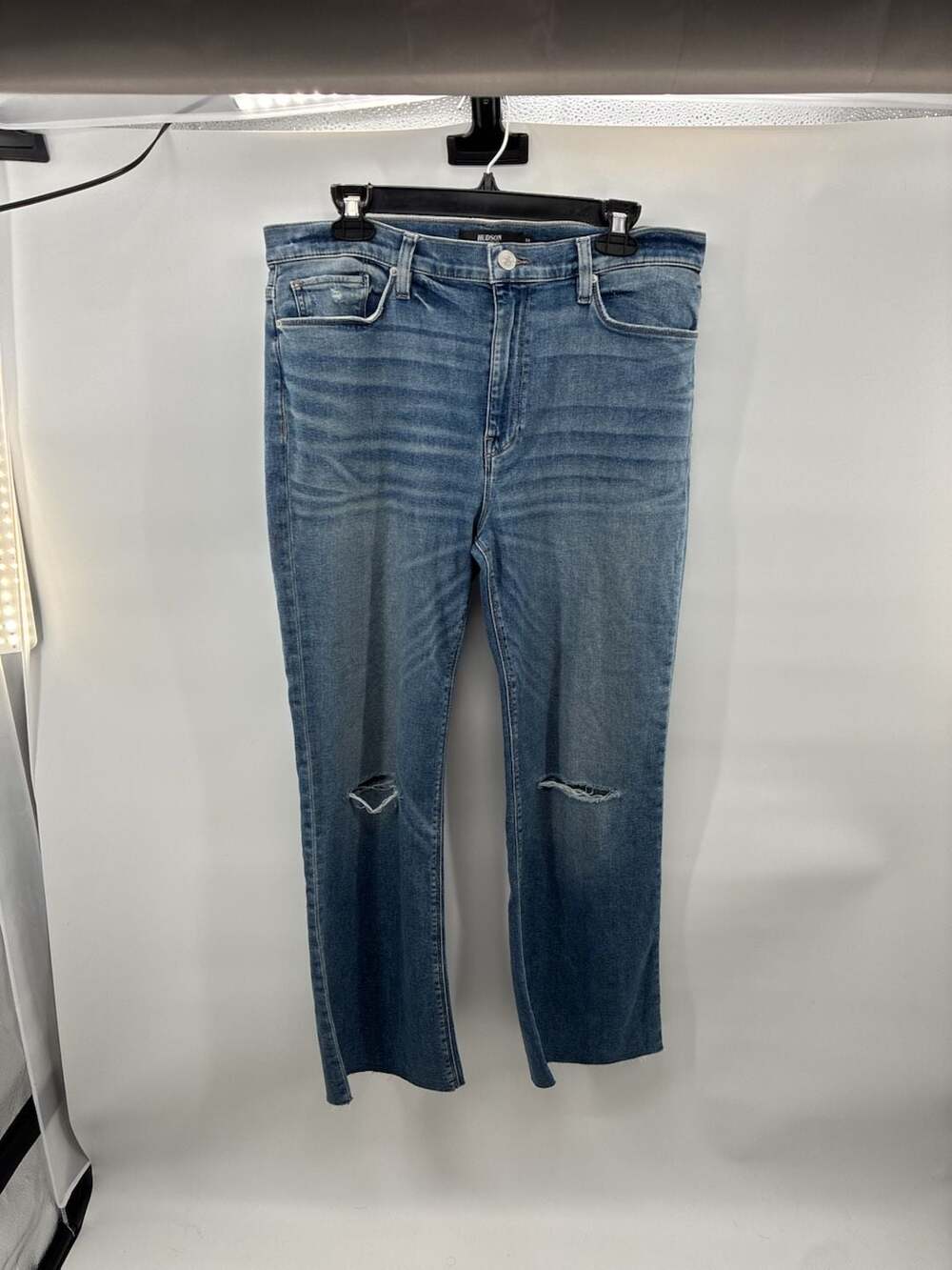 Hudson Barbara High-Rise Straight Leg Crop Jeans Size 32 Blue Distressed